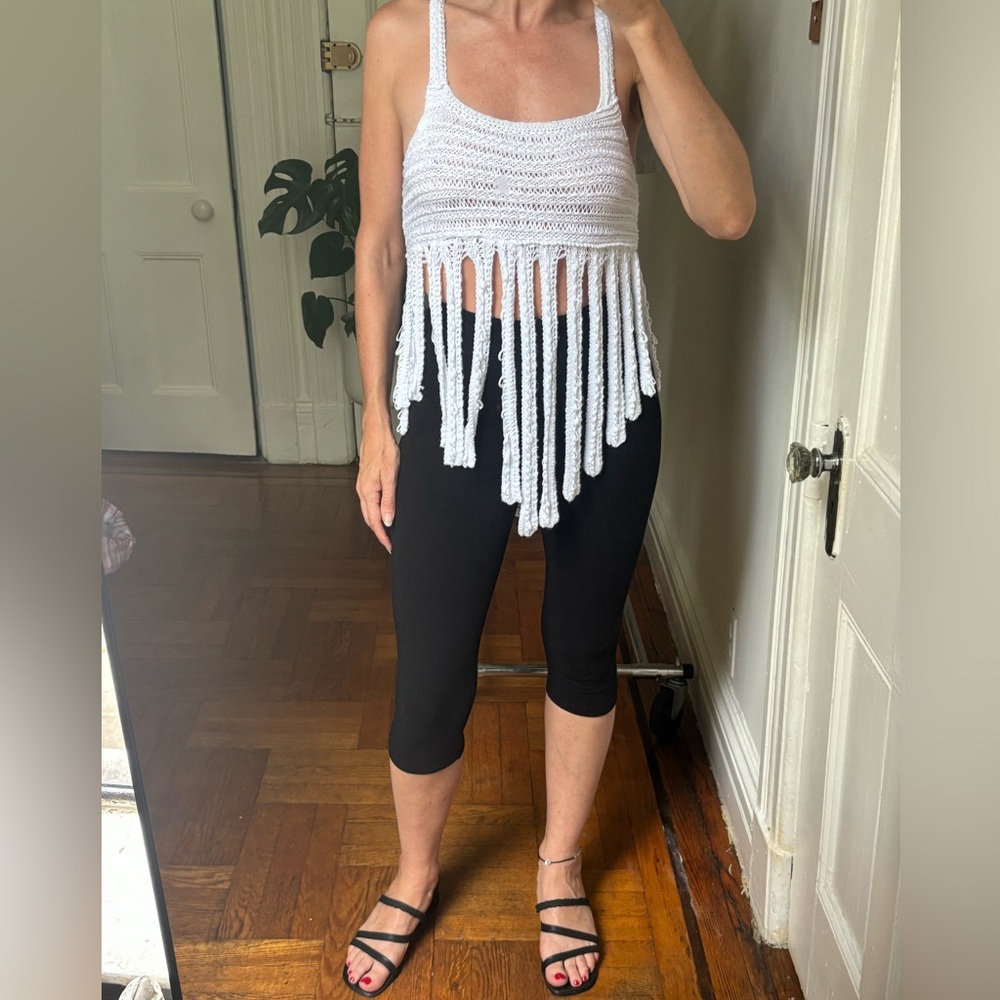 Emporio Armani White Fringe Knit Camisole